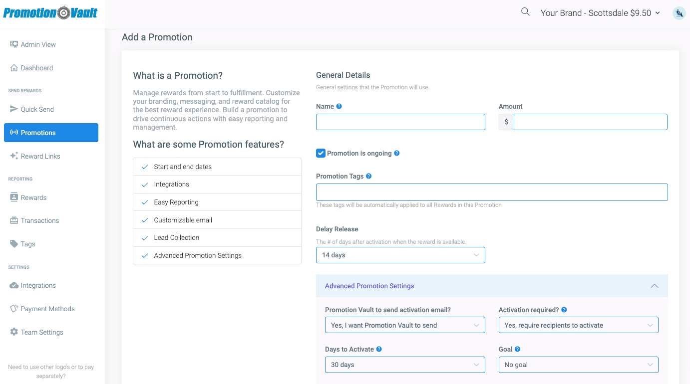 Create Your First Promotion Promotion Vault Customer Center